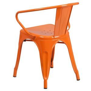 English Elm Owen Commercial Grade Metal Indoor-Outdoor Table Set with 2 Stackable Arm Chairs for Stylish Dining Orange 23.75" Square CH-31330-2-70-OR-GG