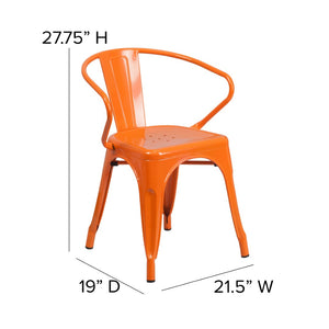 English Elm Owen Commercial Grade Metal Indoor-Outdoor Table Set with 2 Stackable Arm Chairs for Stylish Dining Orange 23.75" Square CH-31330-2-70-OR-GG