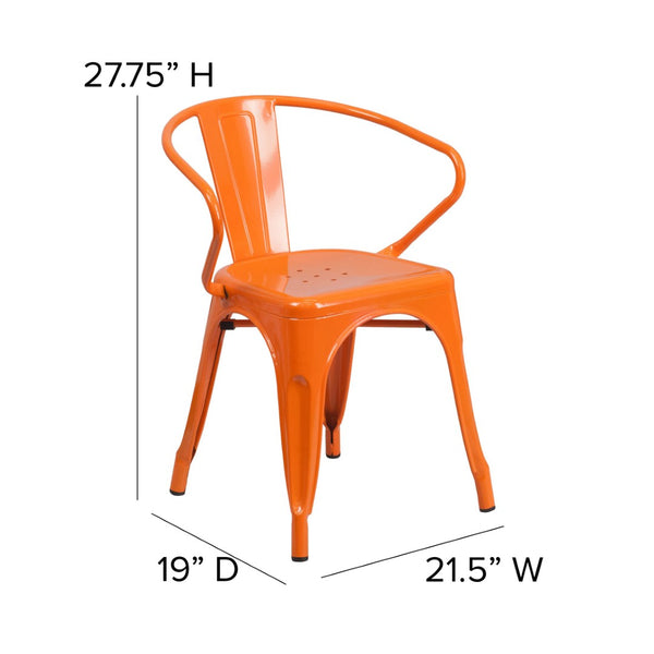 English Elm Owen Commercial Grade Metal Indoor-Outdoor Table Set with 2 Stackable Arm Chairs for Stylish Dining Orange 23.75" Square CH-31330-2-70-OR-GG