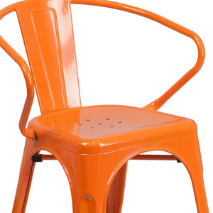 English Elm Luna Commercial-Grade Metal Bistro Chair for Indoor-Outdoor Use with Arms and Easy Storage Solutions Orange CH-31270-OR-GG