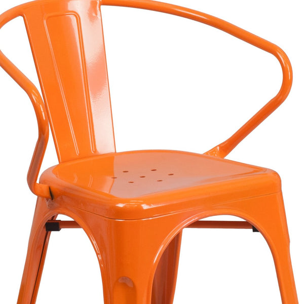 English Elm Luna Commercial-Grade Metal Bistro Chair for Indoor-Outdoor Use with Arms and Easy Storage Solutions Orange CH-31270-OR-GG