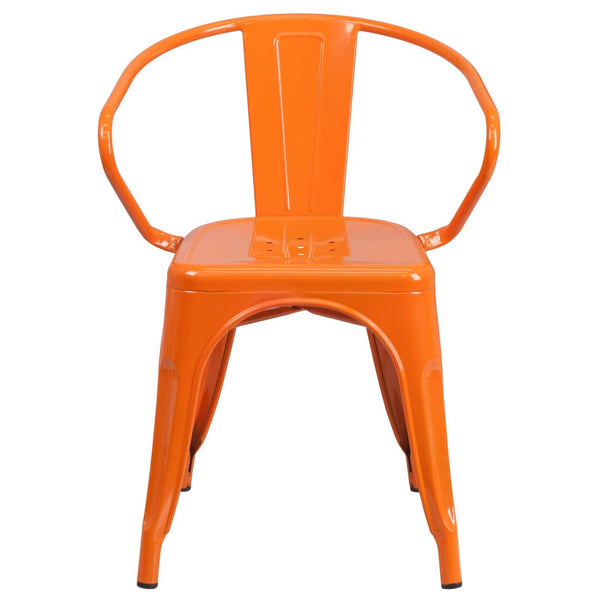 English Elm Luna Commercial-Grade Metal Bistro Chair for Indoor-Outdoor Use with Arms and Easy Storage Solutions Orange CH-31270-OR-GG