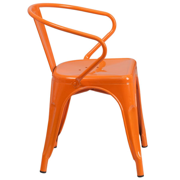 English Elm Owen Commercial Grade Metal Indoor-Outdoor Table Set with 2 Stackable Arm Chairs for Stylish Dining Orange 23.75" Square CH-31330-2-70-OR-GG