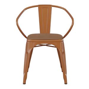 English Elm Luna Commercial Grade Metal Chair for Indoor-Outdoor Use - Durable, Stylish, and Stackable Design Teak Seat/Orange Frame CH-31270-OR-PL1T-GG