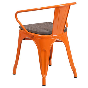 English Elm Luna Modern-Rustic Metal Bistro Chair with Wood Seat and Arms for Stylish Dining Spaces Orange CH-31270-OR-WD-GG