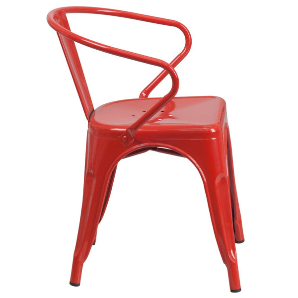 English Elm Luna Commercial-Grade Metal Bistro Chair for Indoor-Outdoor Use with Arms and Easy Storage Solutions Red CH-31270-RED-GG
