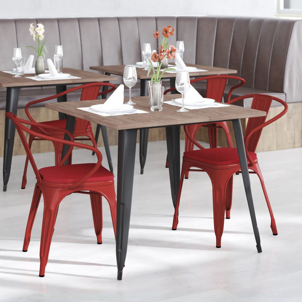 English Elm Luna Commercial Grade Metal Chair for Indoor-Outdoor Use - Durable, Stylish, and Stackable Design Red Seat/Red Frame CH-31270-RED-PL1R-GG