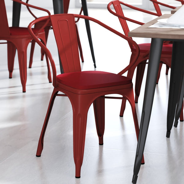 English Elm Luna Commercial Grade Metal Chair for Indoor-Outdoor Use - Durable, Stylish, and Stackable Design Red Seat/Red Frame CH-31270-RED-PL1R-GG