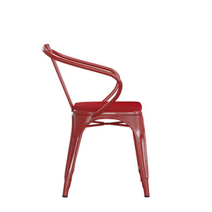 English Elm Luna Commercial Grade Metal Chair for Indoor-Outdoor Use - Durable, Stylish, and Stackable Design Red Seat/Red Frame CH-31270-RED-PL1R-GG