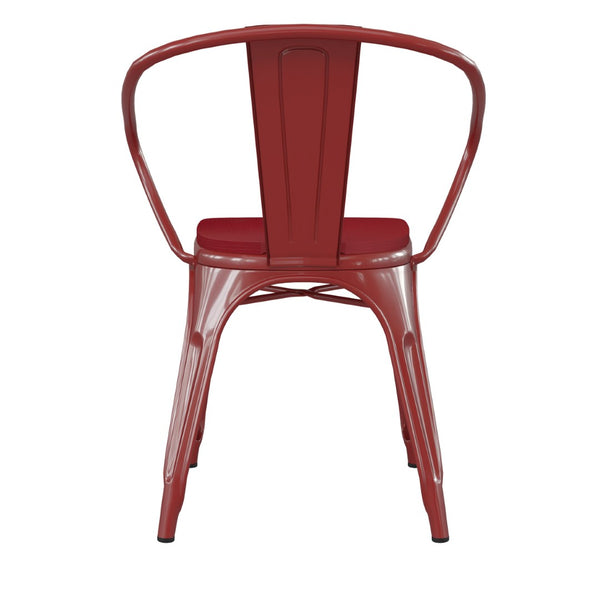English Elm Luna Commercial Grade Metal Chair for Indoor-Outdoor Use - Durable, Stylish, and Stackable Design Red Seat/Red Frame CH-31270-RED-PL1R-GG