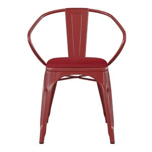 English Elm Luna Commercial Grade Metal Chair for Indoor-Outdoor Use - Durable, Stylish, and Stackable Design Red Seat/Red Frame CH-31270-RED-PL1R-GG