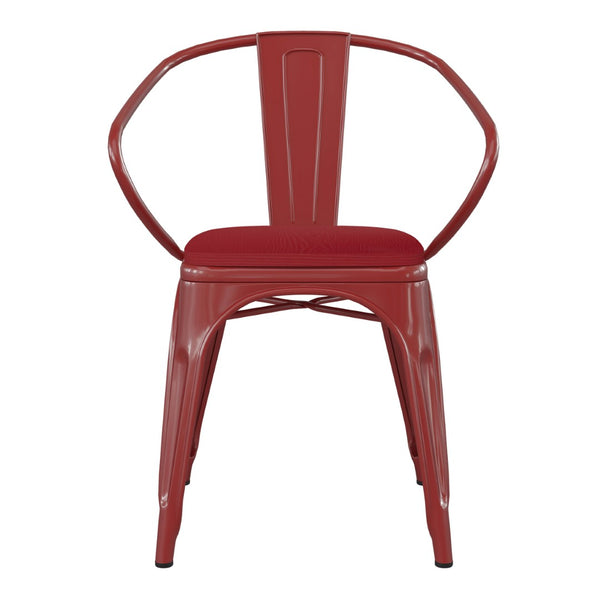 English Elm Luna Commercial Grade Metal Chair for Indoor-Outdoor Use - Durable, Stylish, and Stackable Design Red Seat/Red Frame CH-31270-RED-PL1R-GG