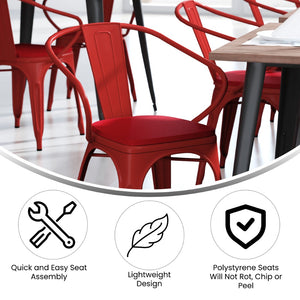 English Elm Luna Commercial Grade Metal Chair for Indoor-Outdoor Use - Durable, Stylish, and Stackable Design Red Seat/Red Frame CH-31270-RED-PL1R-GG