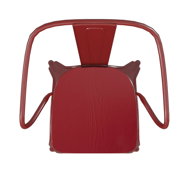 English Elm Luna Commercial Grade Metal Chair for Indoor-Outdoor Use - Durable, Stylish, and Stackable Design Red Seat/Red Frame CH-31270-RED-PL1R-GG