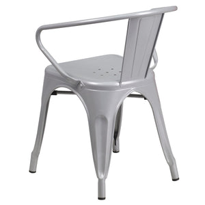 English Elm Owen Commercial Grade Metal Indoor-Outdoor Table Set with 2 Stackable Arm Chairs for Stylish Dining Silver 23.75" Square CH-31330-2-70-SIL-GG