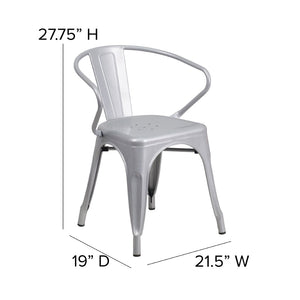 English Elm Owen Commercial Grade Metal Indoor-Outdoor Table Set with 2 Stackable Arm Chairs for Stylish Dining Silver 23.75" Square CH-31330-2-70-SIL-GG