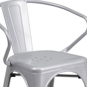 English Elm Luna Commercial-Grade Metal Bistro Chair for Indoor-Outdoor Use with Arms and Easy Storage Solutions Silver CH-31270-SIL-GG