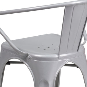 English Elm Luna Commercial-Grade Metal Bistro Chair for Indoor-Outdoor Use with Arms and Easy Storage Solutions Silver CH-31270-SIL-GG