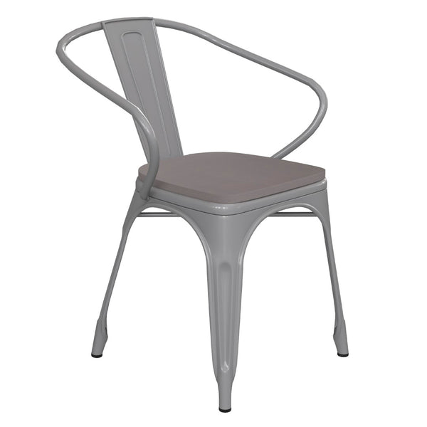 English Elm Luna Commercial Grade Metal Chair for Indoor-Outdoor Use - Durable, Stylish, and Stackable Design Gray Seat/Silver Frame CH-31270-SIL-PL1G-GG