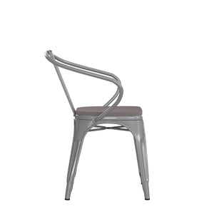 English Elm Luna Commercial Grade Metal Chair for Indoor-Outdoor Use - Durable, Stylish, and Stackable Design Gray Seat/Silver Frame CH-31270-SIL-PL1G-GG
