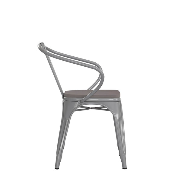 English Elm Luna Commercial Grade Metal Chair for Indoor-Outdoor Use - Durable, Stylish, and Stackable Design Gray Seat/Silver Frame CH-31270-SIL-PL1G-GG