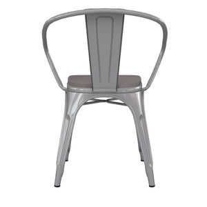 English Elm Luna Commercial Grade Metal Chair for Indoor-Outdoor Use - Durable, Stylish, and Stackable Design Gray Seat/Silver Frame CH-31270-SIL-PL1G-GG
