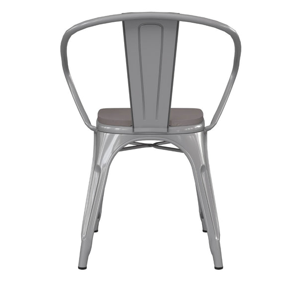 English Elm Luna Commercial Grade Metal Chair for Indoor-Outdoor Use - Durable, Stylish, and Stackable Design Gray Seat/Silver Frame CH-31270-SIL-PL1G-GG