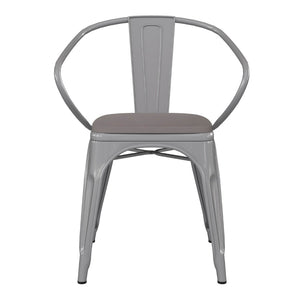 English Elm Luna Commercial Grade Metal Chair for Indoor-Outdoor Use - Durable, Stylish, and Stackable Design Gray Seat/Silver Frame CH-31270-SIL-PL1G-GG