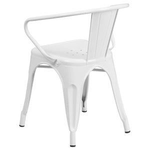 English Elm Owen Commercial Grade Metal Indoor-Outdoor Table Set with 2 Stackable Arm Chairs for Stylish Dining White 23.75" Square CH-31330-2-70-WH-GG