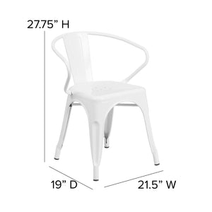 English Elm Owen Commercial Grade Metal Indoor-Outdoor Table Set with 2 Stackable Arm Chairs for Stylish Dining White 23.75" Square CH-31330-2-70-WH-GG