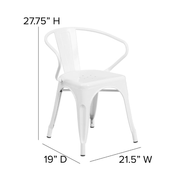 English Elm Owen Commercial Grade Metal Indoor-Outdoor Table Set with 2 Stackable Arm Chairs for Stylish Dining White 23.75" Square CH-31330-2-70-WH-GG