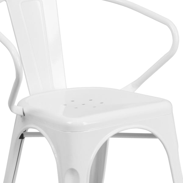 English Elm Luna Commercial-Grade Metal Bistro Chair for Indoor-Outdoor Use with Arms and Easy Storage Solutions White CH-31270-WH-GG