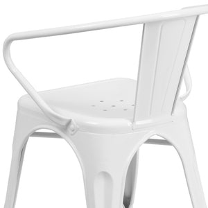English Elm Luna Commercial-Grade Metal Bistro Chair for Indoor-Outdoor Use with Arms and Easy Storage Solutions White CH-31270-WH-GG