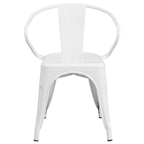 English Elm Luna Commercial-Grade Metal Bistro Chair for Indoor-Outdoor Use with Arms and Easy Storage Solutions White CH-31270-WH-GG