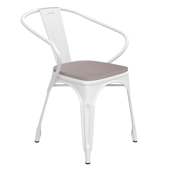 English Elm Luna Commercial Grade Metal Chair for Indoor-Outdoor Use - Durable, Stylish, and Stackable Design Gray Seat/White Frame CH-31270-WH-PL1G-GG