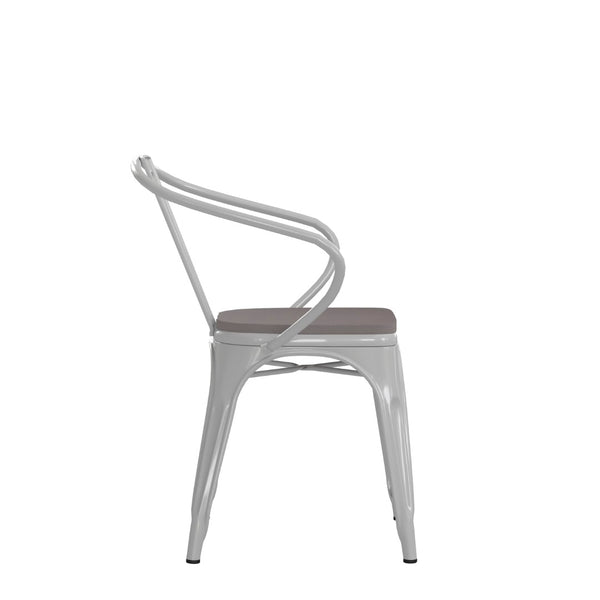 English Elm Luna Commercial Grade Metal Chair for Indoor-Outdoor Use - Durable, Stylish, and Stackable Design Gray Seat/White Frame CH-31270-WH-PL1G-GG