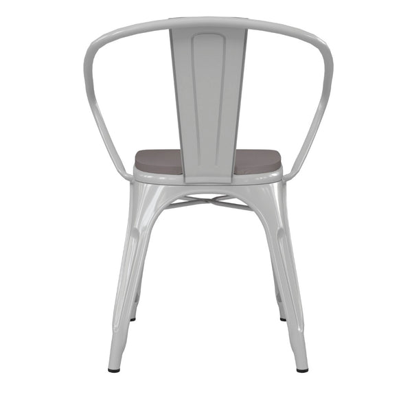 English Elm Luna Commercial Grade Metal Chair for Indoor-Outdoor Use - Durable, Stylish, and Stackable Design Gray Seat/White Frame CH-31270-WH-PL1G-GG