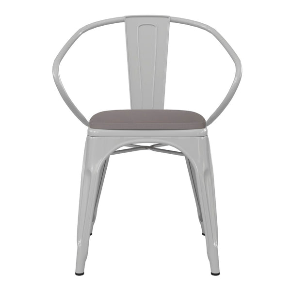 English Elm Luna Commercial Grade Metal Chair for Indoor-Outdoor Use - Durable, Stylish, and Stackable Design Gray Seat/White Frame CH-31270-WH-PL1G-GG