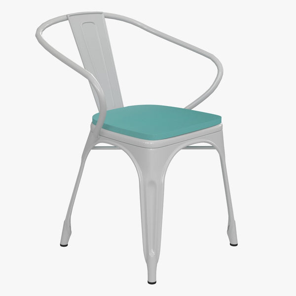 English Elm Luna Commercial Grade Metal Chair for Indoor-Outdoor Use - Durable, Stylish, and Stackable Design Mint Green Seat/White Frame CH-31270-WH-PL1M-GG