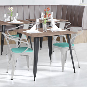 English Elm Luna Commercial Grade Metal Chair for Indoor-Outdoor Use - Durable, Stylish, and Stackable Design Mint Green Seat/White Frame CH-31270-WH-PL1M-GG