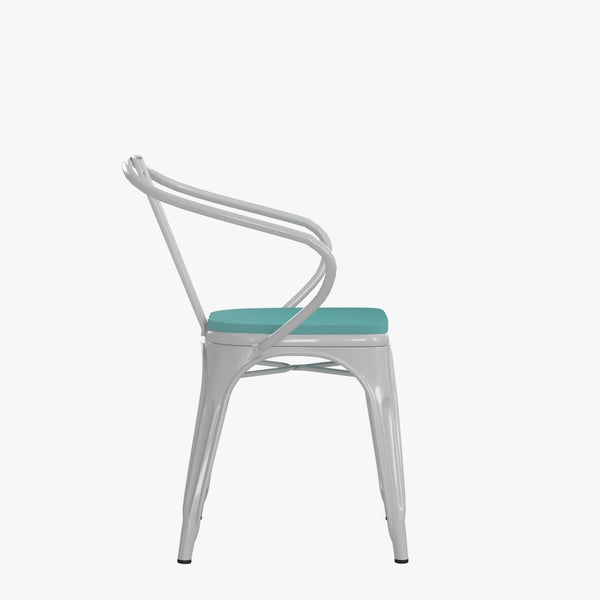 English Elm Luna Commercial Grade Metal Chair for Indoor-Outdoor Use - Durable, Stylish, and Stackable Design Mint Green Seat/White Frame CH-31270-WH-PL1M-GG