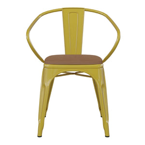 English Elm Luna Commercial Grade Metal Chair for Indoor-Outdoor Use - Durable, Stylish, and Stackable Design Teak Seat/Yellow Frame CH-31270-YL-PL1T-GG