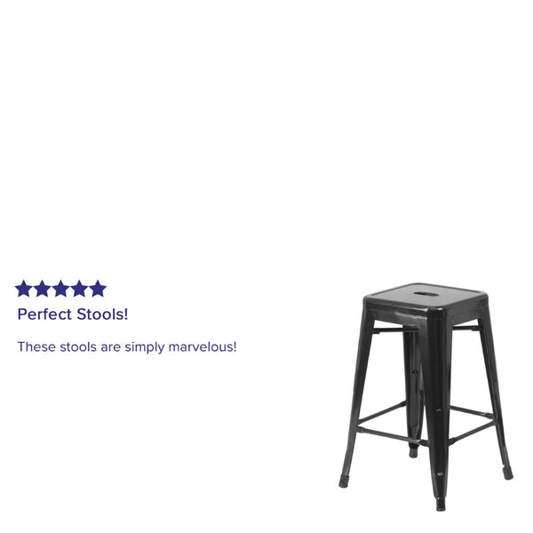 English Elm Kai Commercial Grade 24" High Backless Metal Counter Stool for Indoor-Outdoor Dining Spaces Black CH-31320-24-BK-GG