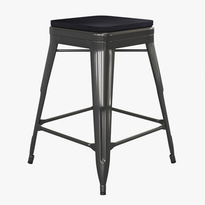 English Elm Kai Commercial Grade 24" Backless Metal Counter Stool for Indoor-Outdoor Use - Durable & Stylish Design Black Seat/Black Frame CH-31320-24-BK-PL2B-GG