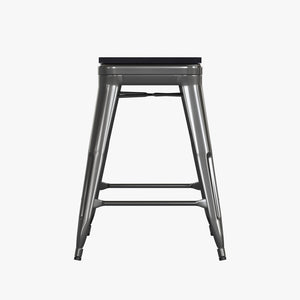 English Elm Kai Commercial Grade 24" Backless Metal Counter Stool for Indoor-Outdoor Use - Durable & Stylish Design Black Seat/Black Frame CH-31320-24-BK-PL2B-GG