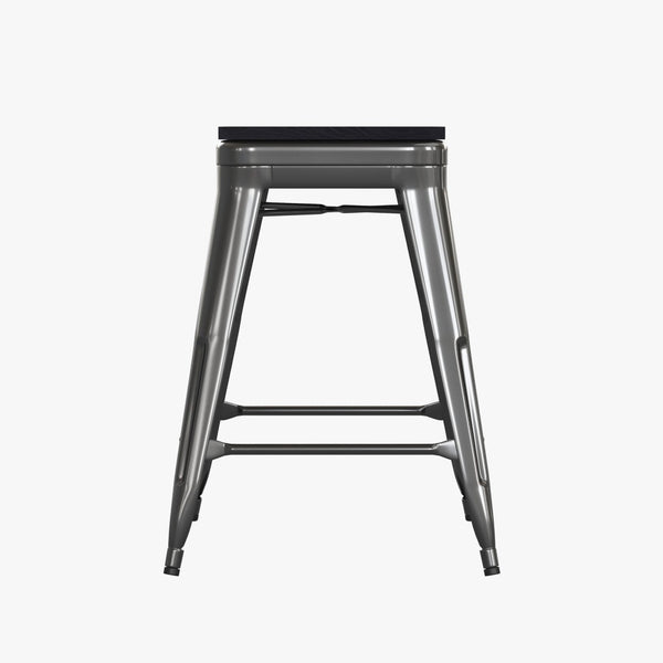 English Elm Kai Commercial Grade 24" Backless Metal Counter Stool for Indoor-Outdoor Use - Durable & Stylish Design Black Seat/Black Frame CH-31320-24-BK-PL2B-GG