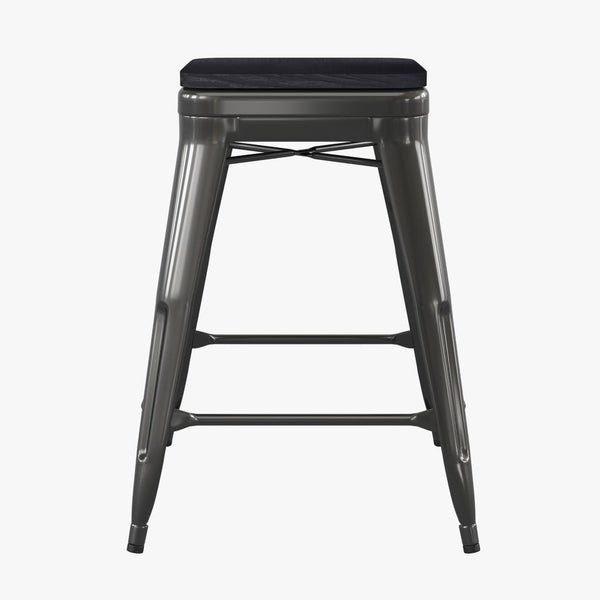 English Elm Kai Commercial Grade 24" Backless Metal Counter Stool for Indoor-Outdoor Use - Durable & Stylish Design Black Seat/Black Frame CH-31320-24-BK-PL2B-GG