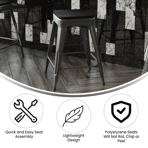 English Elm Kai Commercial Grade 24" Backless Metal Counter Stool for Indoor-Outdoor Use - Durable & Stylish Design Black Seat/Black Frame CH-31320-24-BK-PL2B-GG