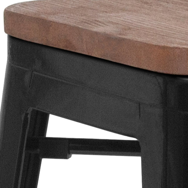 English Elm Lily 24" High Backless Metal Counter Stool with Stylish Wood Seat for Modern Industrial Spaces Black CH-31320-24-BK-WD-GG