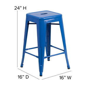 English Elm Kai Commercial Grade 24" High Backless Metal Counter Stool for Indoor-Outdoor Dining Spaces Blue CH-31320-24-BL-GG